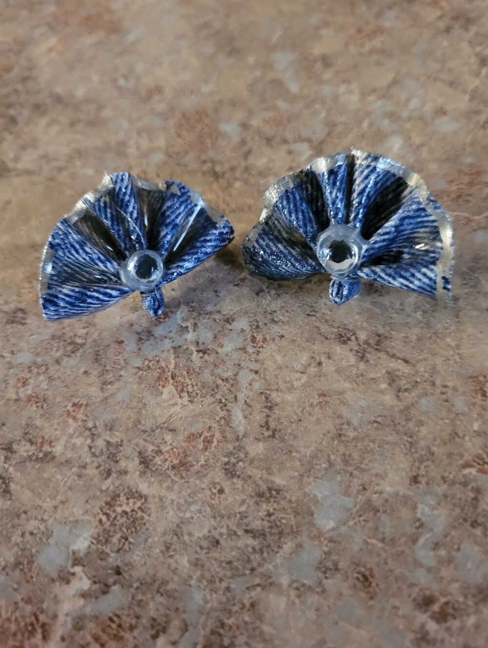 Blue and Silver Fan-Shaped Earrings